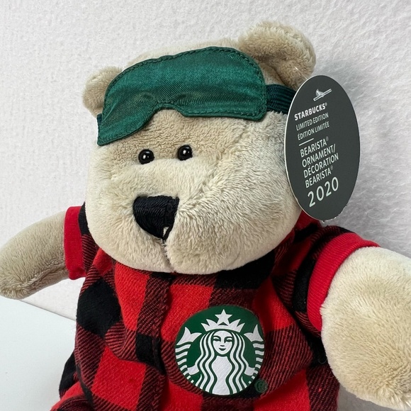 Starbucks Coffee 2020 Bearista Plush 10" Teddy Bear Flannel Pajamas Logo Holiday - Picture 2 of 13